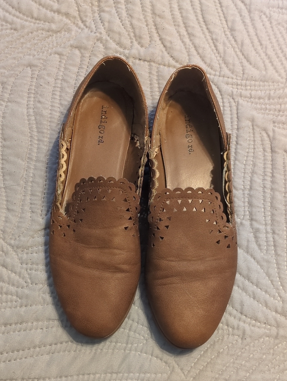 Indigo Brown Scalloped Cutout Slip-On Flats